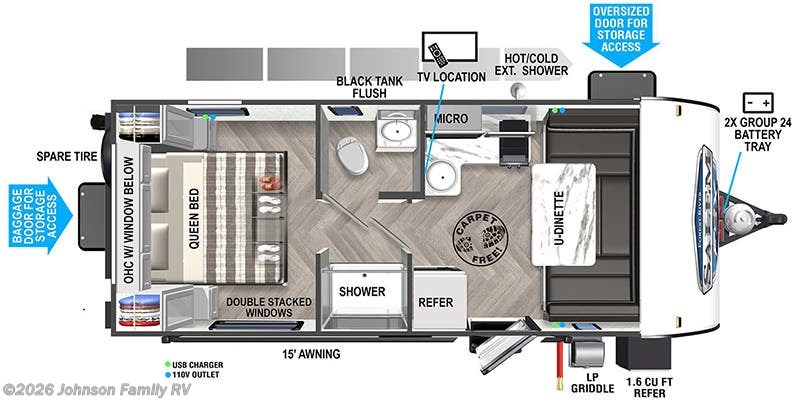 Floorplan of 2023 Forest River Salem FSX 161QK
