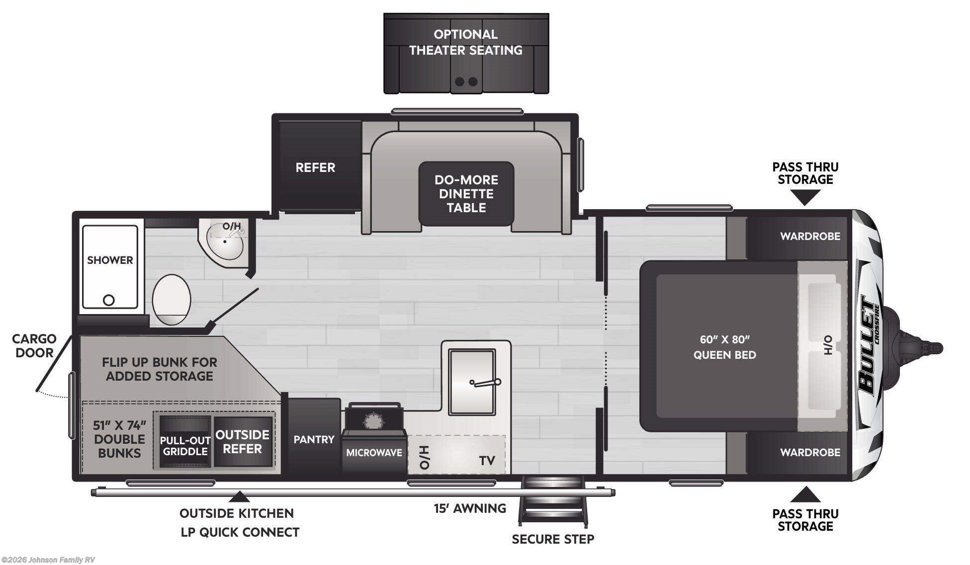 Floorplan of 2024 Keystone Bullet Crossfire 2290BH