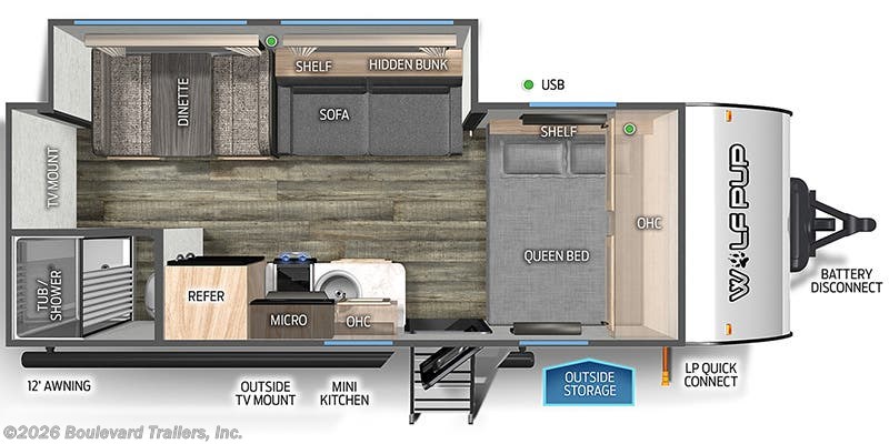 Floorplan of 2021 Forest River Cherokee Wolf Pup 18TO