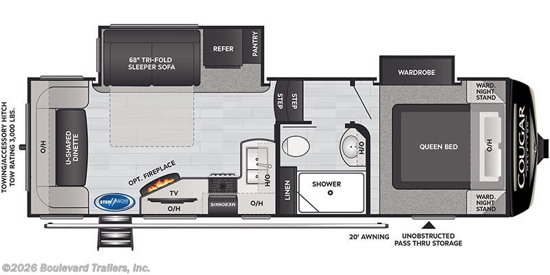 Floorplan of 2021 Keystone Cougar Half-Ton 24RDS
