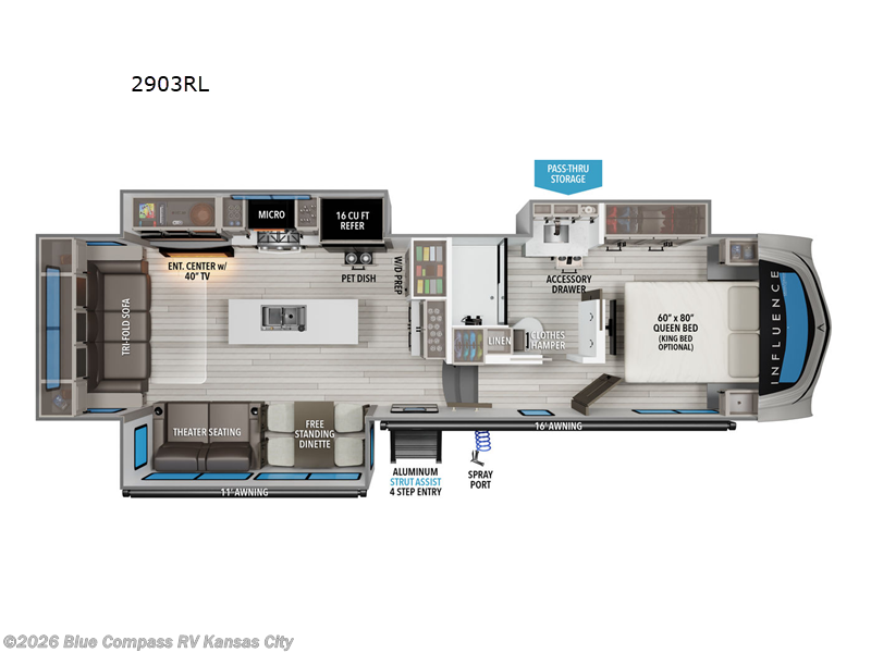 2026 Grand Design Influence 2903RL - New Fifth Wheel For Sale by Blue Compass RV Kansas City in Grain Valley, Missouri features Slideout