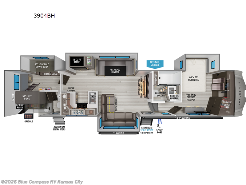 2026 Grand Design Influence 3904BH - New Fifth Wheel For Sale by Blue Compass RV Kansas City in Grain Valley, Missouri features Slideout