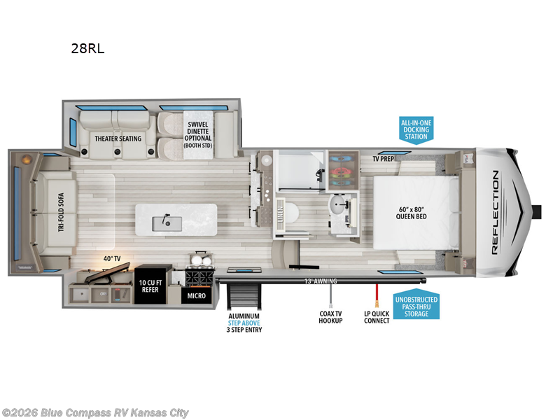 2026 Grand Design Reflection 100 Series 28RL - New Fifth Wheel For Sale by Blue Compass RV Kansas City in Grain Valley, Missouri features Slideout