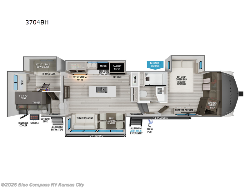2025 Grand Design Influence 3704BH - New Fifth Wheel For Sale by Blue Compass RV Kansas City in Grain Valley, Missouri features Slideout