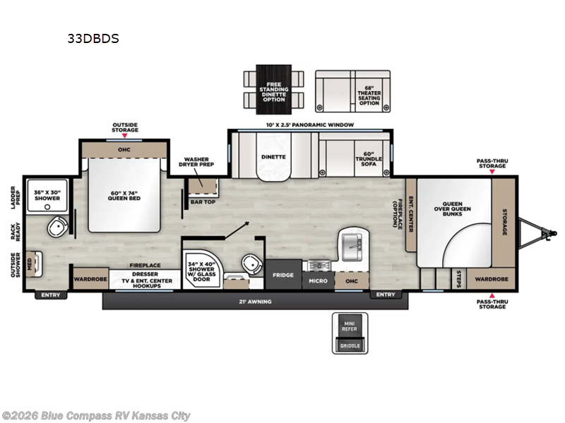 2027 Forest River Aurora 33DBDS - New Travel Trailer For Sale by Blue Compass RV Kansas City in Grain Valley, Missouri features Slideout