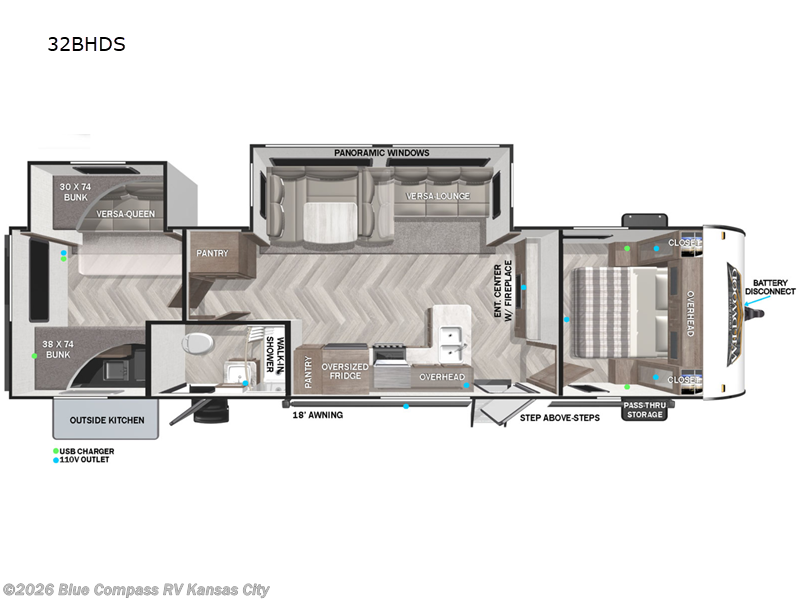 2022 Forest River Wildwood 32BHDS - Used Travel Trailer For Sale by Blue Compass RV Kansas City in Grain Valley, Missouri features Slideout