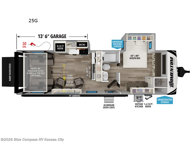 2027 Grand Design Momentum G-Class 25G - New Toy Hauler For Sale by Blue Compass RV Kansas City in Grain Valley, Missouri features Slideout