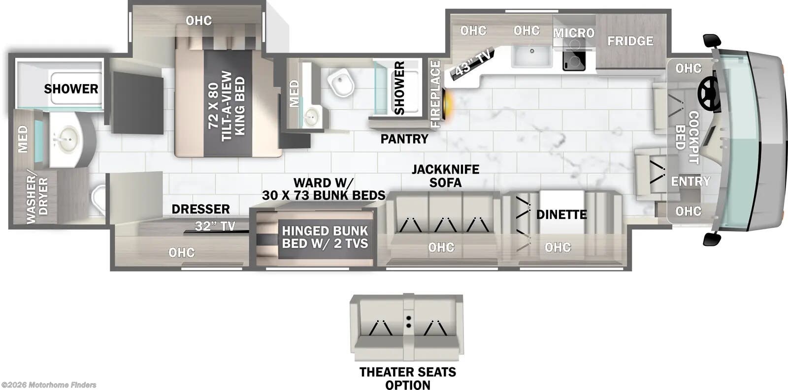 Floorplan of 2025 Forest River Berkshire XL 40E