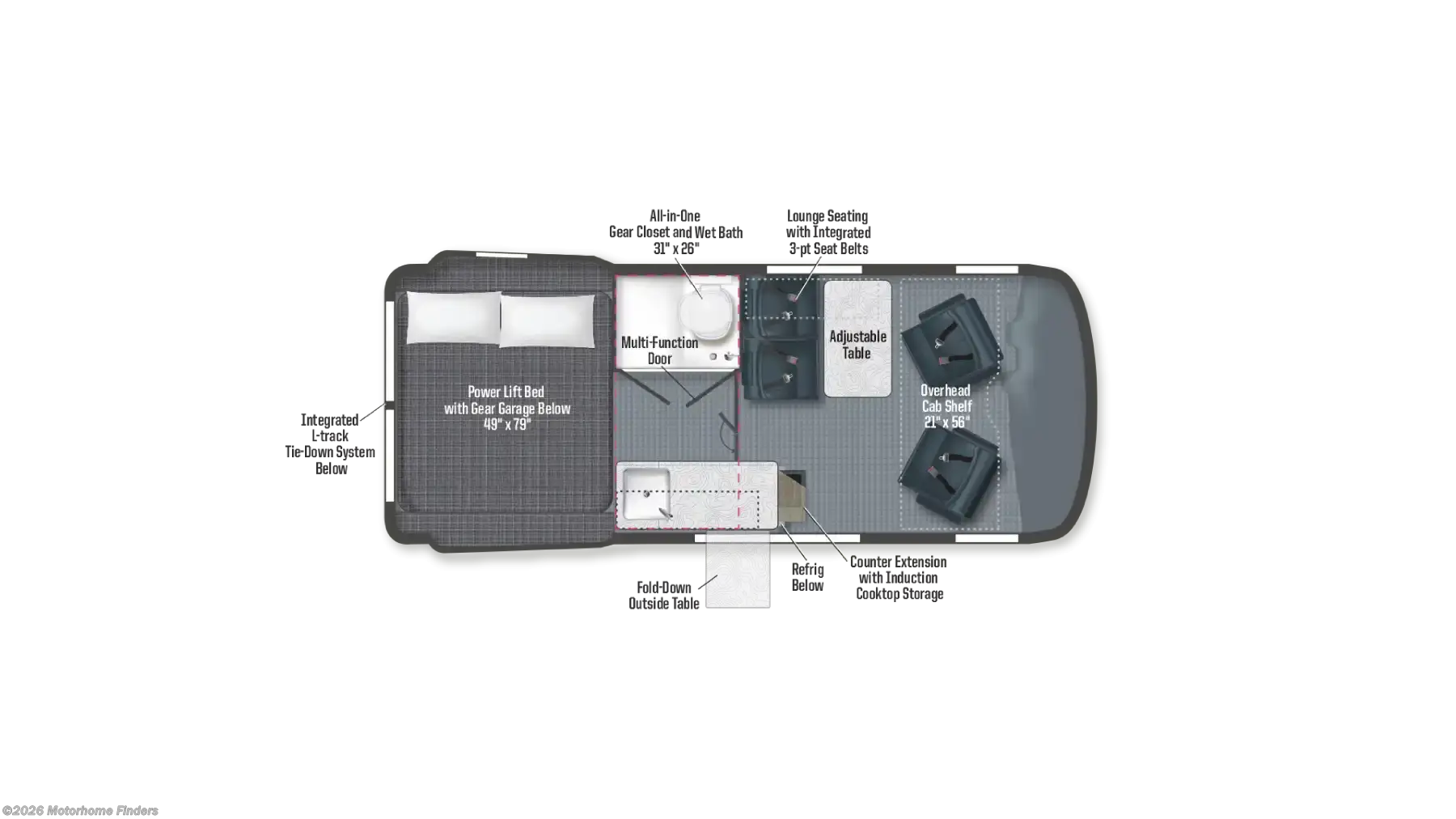 Floorplan of 2025 Winnebago Revel 44E