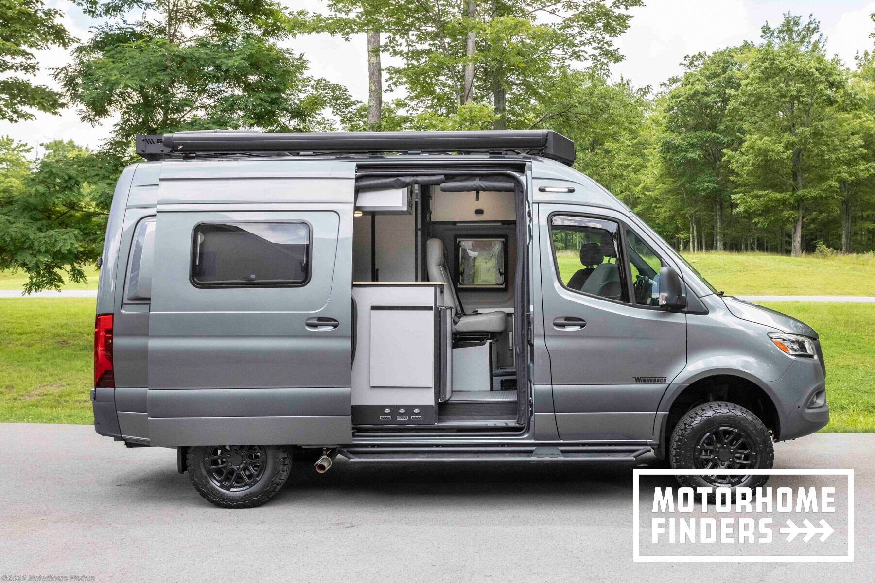 2025 Winnebago Revel 44E - Used Class B For Sale by Motorhome Finders in McHenry, Maryland features External Shower, Removable Table, 30 Amp Service, Screen Door, CO Detector