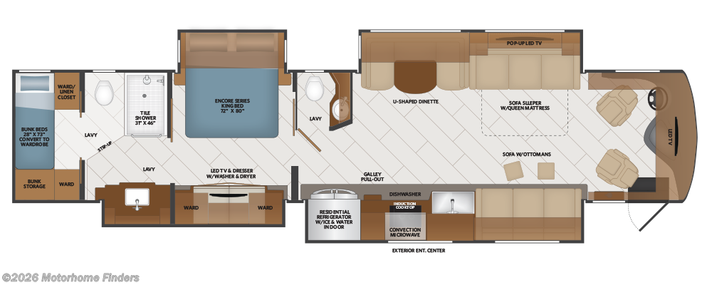 Floorplan of 2023 Fleetwood Discovery LXE 44B