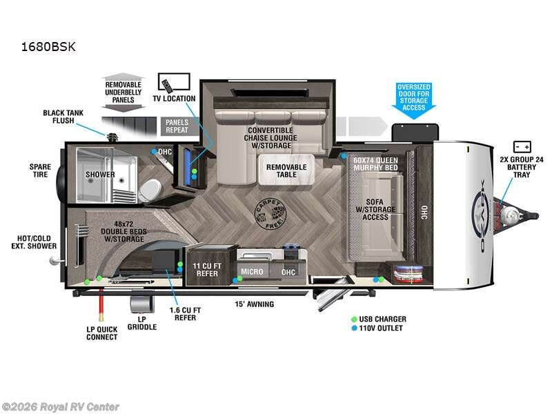 2022 Forest River Ozark 1680BSK - Used Travel Trailer For Sale by Royal RV Center in Middlebury, Indiana features Slideout
