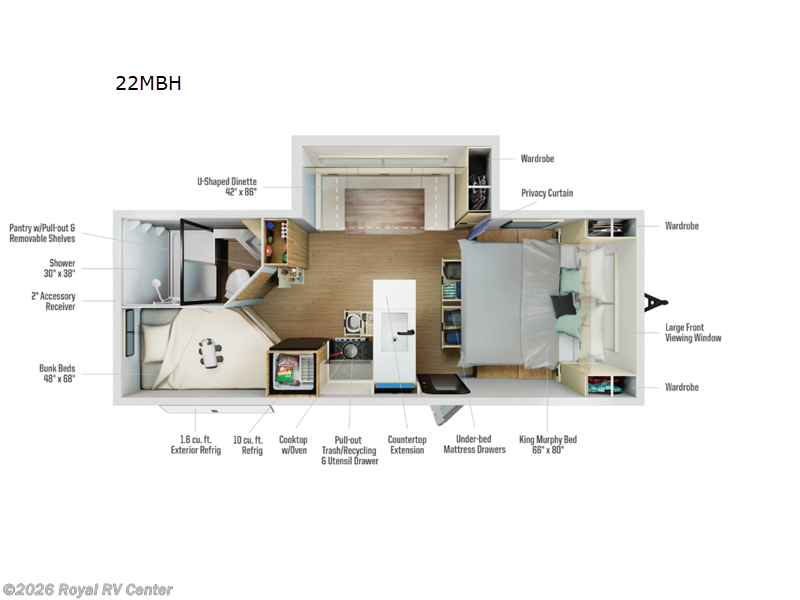 2026 Winnebago Thrive 22MBH - New Travel Trailer For Sale by Royal RV Center in Middlebury, Indiana features Slideout