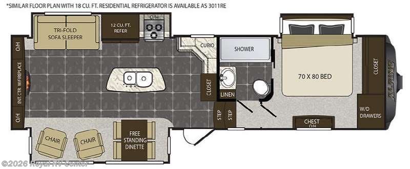 2016 Keystone Alpine 3010RE - Used Fifth Wheel For Sale by Royal RV Center in Middlebury, Indiana features Slideout
