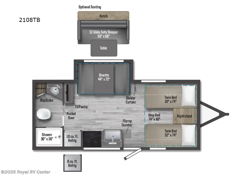 2026 Winnebago Micro Minnie 2108TB - New Travel Trailer For Sale by Royal RV Center in Middlebury, Indiana features Slideout