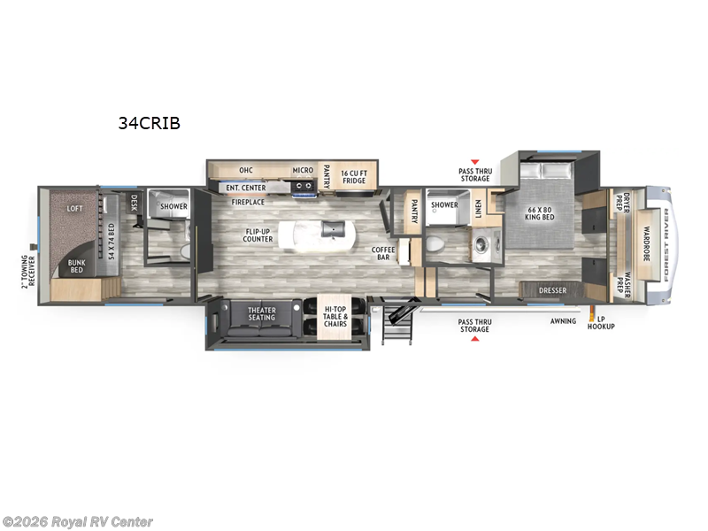 2026 Forest River Wildcat 34CRIB - New Fifth Wheel For Sale by Royal RV Center in Middlebury, Indiana features Slideout