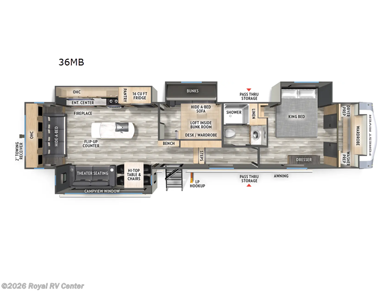 2026 Forest River Wildcat 36MB - New Fifth Wheel For Sale by Royal RV Center in Middlebury, Indiana features Slideout