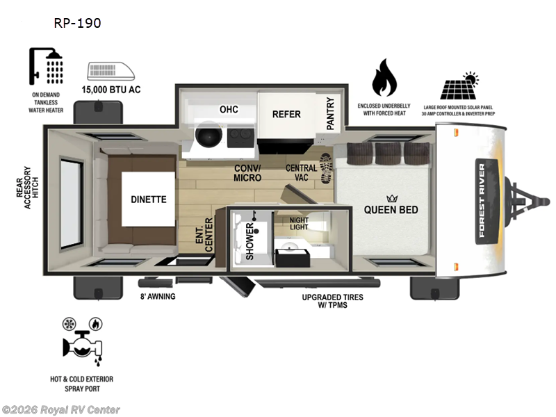 2026 Forest River R Pod RP-190 - New Travel Trailer For Sale by Royal RV Center in Middlebury, Indiana features Slideout
