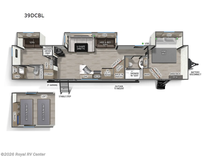 2026 Forest River Cherokee Timberwolf Black Label 39DCBL - New Destination Trailer For Sale by Royal RV Center in Middlebury, Indiana features Slideout