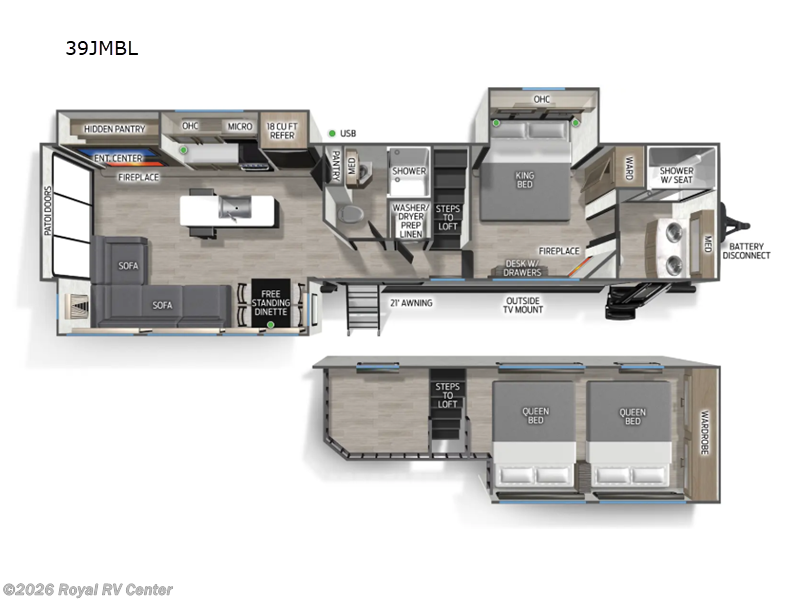 2026 Forest River Cherokee Timberwolf Black Label 39JMBL - New Destination Trailer For Sale by Royal RV Center in Middlebury, Indiana features Slideout