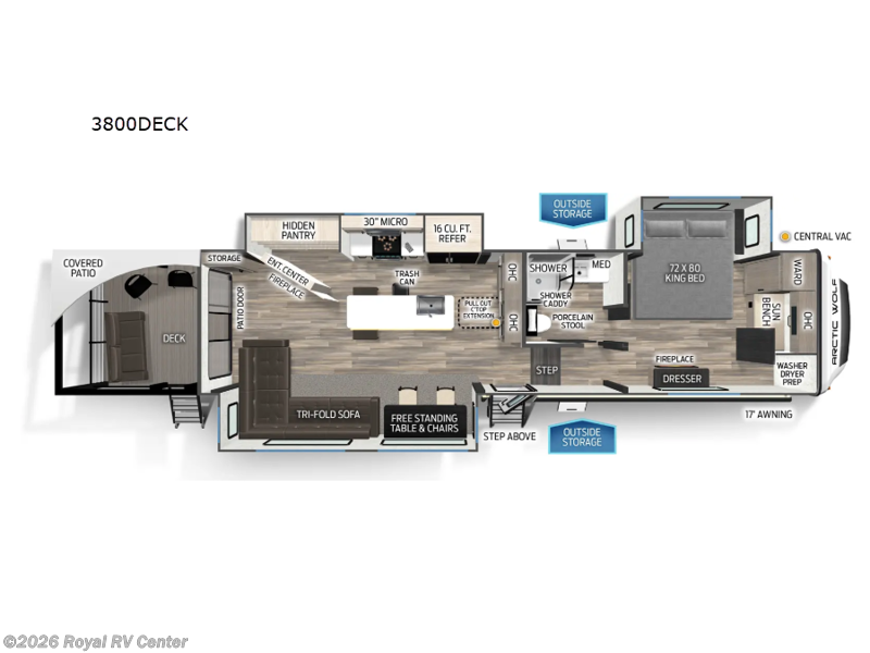 2025 Forest River Cherokee Arctic Wolf Suite 3800DECK - New Fifth Wheel For Sale by Royal RV Center in Middlebury, Indiana features Slideout