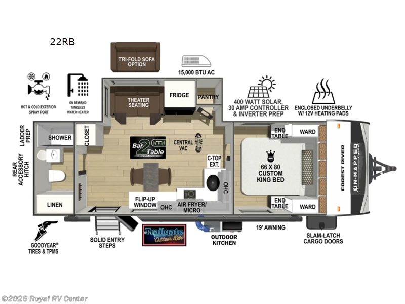 2026 Forest River Un-Mapped 22RB - New Travel Trailer For Sale by Royal RV Center in Middlebury, Indiana features Slideout