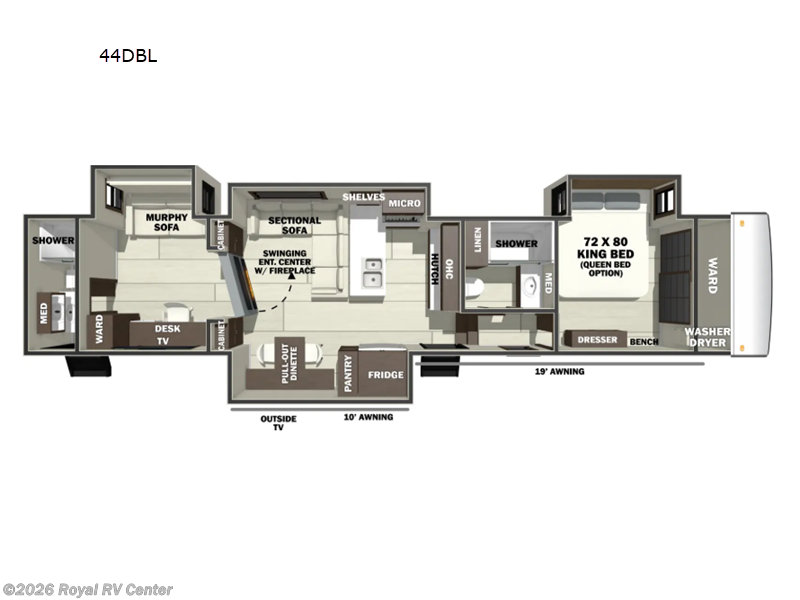 2026 Forest River RiverStone 44DBL - New Fifth Wheel For Sale by Royal RV Center in Middlebury, Indiana features Slideout