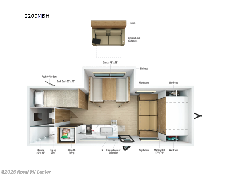 2026 Winnebago Micro Minnie 2200MBH - New Travel Trailer For Sale by Royal RV Center in Middlebury, Indiana features Slideout