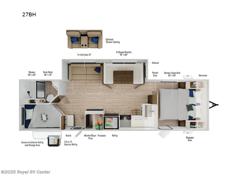 2026 Winnebago Access 27BH - New Travel Trailer For Sale by Royal RV Center in Middlebury, Indiana features Slideout