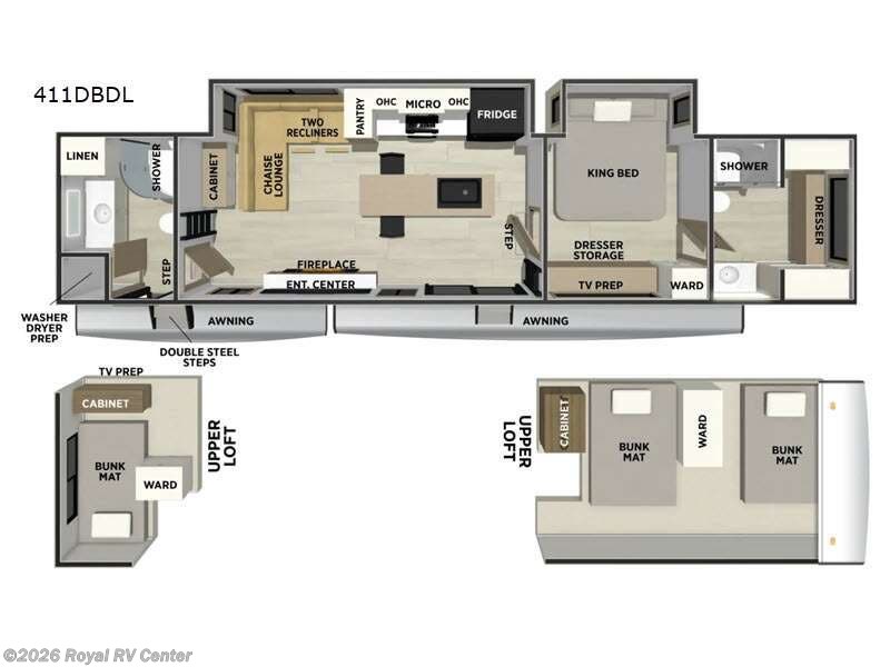 2027 Forest River Sierra Destination Trailers 411DBDL - New Destination Trailer For Sale by Royal RV Center in Middlebury, Indiana features Slideout