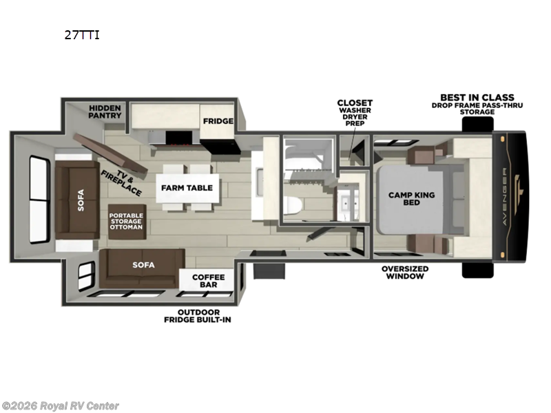 2027 Forest River Avenger 27TTI - New Travel Trailer For Sale by Royal RV Center in Middlebury, Indiana features Slideout