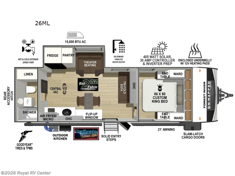 2027 Forest River Un-Mapped 26ML - New Travel Trailer For Sale by Royal RV Center in Middlebury, Indiana features Slideout