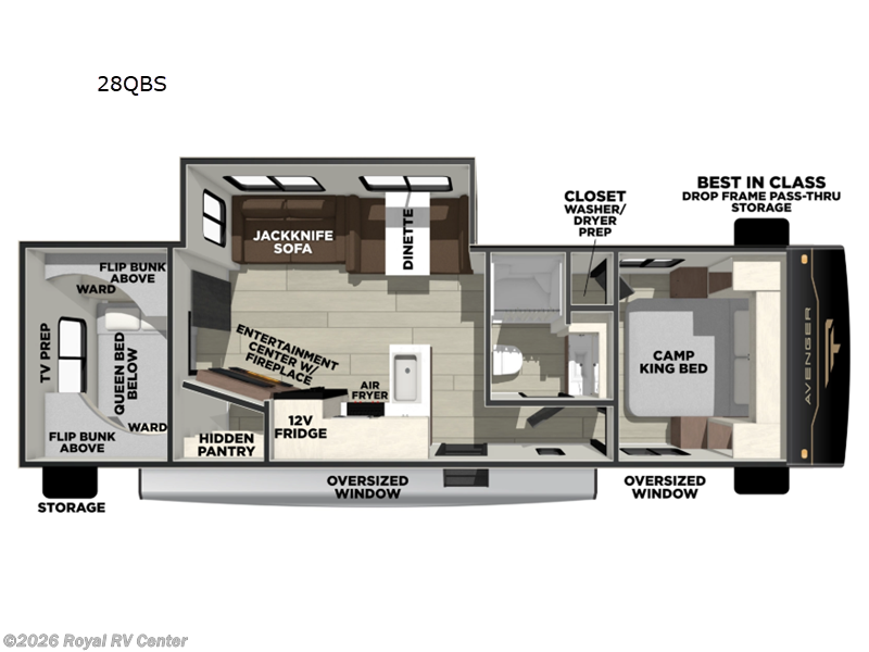 2027 Forest River Avenger 28QBS - New Travel Trailer For Sale by Royal RV Center in Middlebury, Indiana features Slideout
