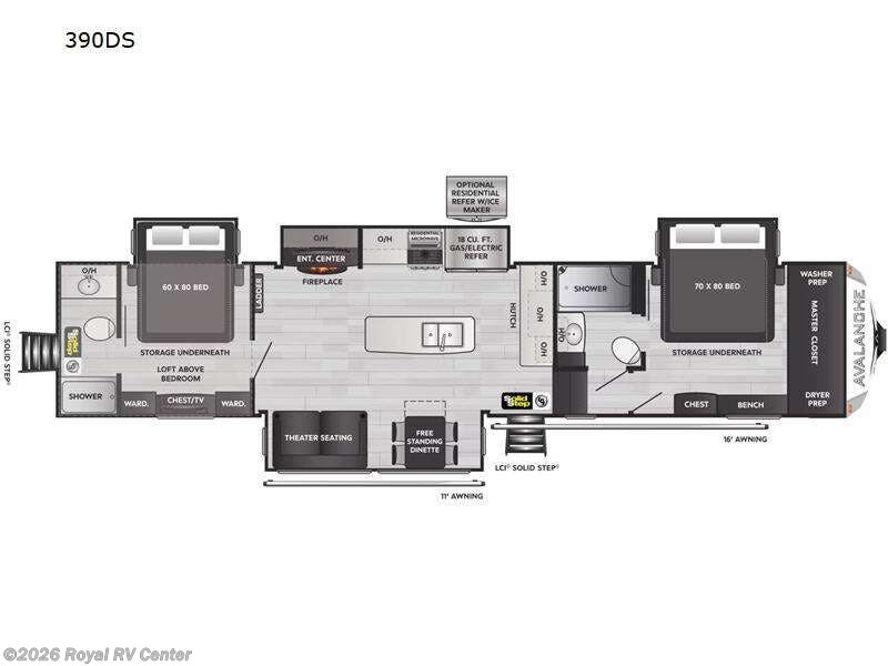 2023 Keystone Avalanche 390DS - Used Fifth Wheel For Sale by Royal RV Center in Middlebury, Indiana features Slideout