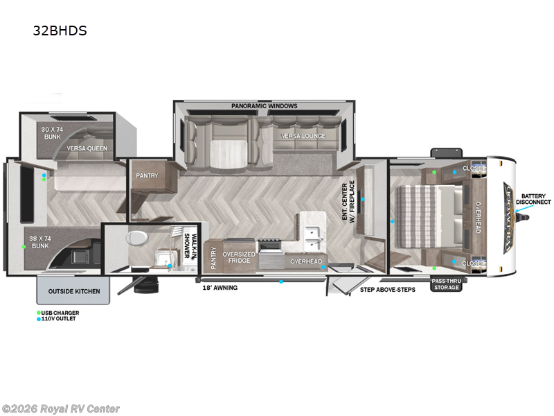2022 Forest River Wildwood 32BHDS - Used Travel Trailer For Sale by Royal RV Center in Middlebury, Indiana features Slideout