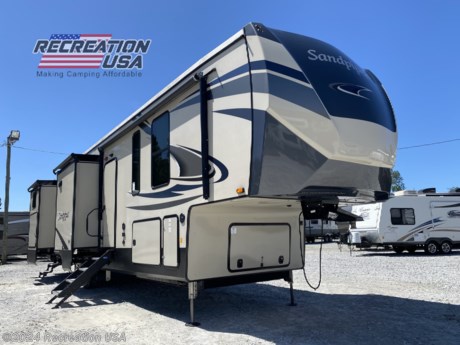 &lt;p&gt;50 AMP, 2 AC&#39;S, DUEL SLIDE BUNKHOUSE, 5 SLIDE FIFTH WHEEL W/SLIDE TOPPERS - 2021 Forest River Sandpiper 384QBOK - *** Price Includes Prep *** - National Shipping Available&lt;/p&gt;
&lt;p&gt;This five slide rear bunk model offers an impressive amount of living space, combined with a spacious opposing slide bunk room with floor to ceiling wardrobes. The carefully crafted entertainment center offers the perfect view, regardless if you want to lounge on the booth dinette, tri-fold hide a bed couch, or the reclining theatre seats.&lt;/p&gt;
&lt;p&gt;SANDPIPER TOWABLES&lt;/p&gt;
&lt;p&gt;FLINT INTERIOR COLOR&lt;/p&gt;
&lt;p&gt;PLATINUM PACKAGE SOLID SURFACE COUNTERTOPS, HIGH EFFICIENCY RADIANT FOIL (ROOF + FLOOR), 4 BURNER STAINLESS RANGE (N/A 38FKOK), KING WI-FI EXTENDER SYSTEM, 3 CAMERA SECURITY PREP, 6 PT HYDRAULIC LEVELING SYSTEM, KING MEMORY FOAM MATTRESS (WHERE AVAILABLE), 2ND 15K A/C&lt;/p&gt;
&lt;p&gt;SIGNATURE PACKAGE&lt;/p&gt;
&lt;p&gt;FANTASTIC FAN W/RAIN SENSOR IN KITCHEN&lt;/p&gt;
&lt;p&gt;HEATED HOLDING TANKS (12V)&lt;/p&gt;
&lt;p&gt;CENTRAL VACUUM&lt;/p&gt;
&lt;p&gt;SLIDE ROOM AWNINGS (UP TO 5 SLIDES)&lt;/p&gt;
&lt;p&gt;&amp;nbsp;MOR-RYDE STEP ABOVE W/STRUT&lt;/p&gt;
&lt;p&gt;LUXURY FIFTH WHEEL SIGNATURE PACKAGE (STANDARD)&lt;br&gt;Stainless appliance package&lt;br&gt;Slam lock baggage doors&lt;br&gt;30&quot; OTR Stainless microwave&lt;br&gt;Two 15K Air conditioners&lt;br&gt;Backsplash&lt;br&gt;10 Gal. G/E water heater w/DSI&lt;br&gt;Soft close residential drawers and cabinet doors&lt;br&gt;16&quot; spare tire kit&lt;br&gt;Aluminum wheels with 7K axles&lt;br&gt;High gloss gelcoat fiberglass exterior&lt;br&gt;Washer/dryer prep&lt;br&gt;50&quot; Flat screen television&lt;br&gt;Water filter system&lt;br&gt;Premium sound bar with DVD player&lt;br&gt;Power fan in bathroom(s)&lt;br&gt;22 cu. ft. refrigerator w/1,000W inverter&lt;br&gt;Electric awning w/ LED light strip&lt;br&gt;Backup camera prep&lt;br&gt;LED interior lighting throughout&lt;br&gt;LP quick disconnect&lt;br&gt;Shaw linoleum and carpet&lt;br&gt;Roller shades&lt;br&gt;Underbelly armor&lt;/p&gt;