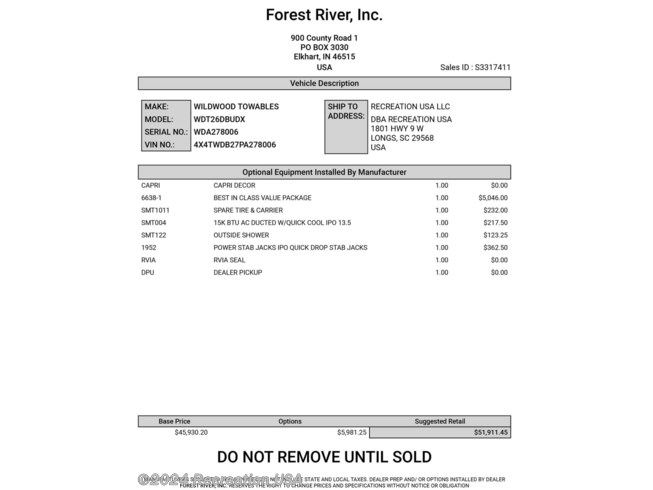 2023 Wildwood 26DBUD by Forest River from Recreation USA in Longs - North Myrtle Beach, South Carolina