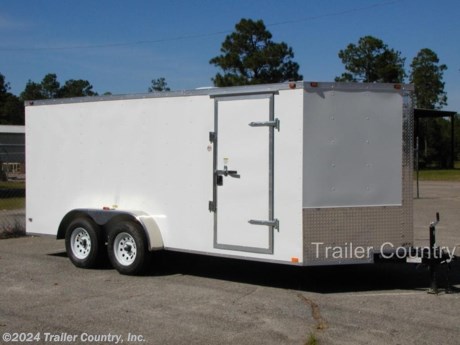 &lt;p&gt;&lt;strong&gt;NEW 7X16 ENCLOSED CARGO TRAILER&lt;/strong&gt;&lt;/p&gt;
&lt;p&gt;Up for your consideration is a Brand New 7x16 Tandem Axle, V-Nosed Enclosed Trailer.&lt;/p&gt;
&lt;p&gt;YOU&#39;VE SEEN THE REST...NOW BUY THE BEST!&lt;/p&gt;
&lt;p&gt;FOR MORE INFORMATION CALL: 888-710-2112&lt;/p&gt;
&lt;p&gt;NOW WITH&amp;nbsp;THERMO&amp;nbsp;PLY CEILING LINER, RADIAL TIRES, EXTERIOR L.E.D. LIGHTING PACKAGE + ALL the other TOP QUALITY FEATURES listed in ad!&lt;br /&gt;&lt;br /&gt;&amp;nbsp;&amp;nbsp;&amp;nbsp; * Heavy duty 2 x 4 Square Tube Main Frame&lt;br /&gt;&amp;nbsp;&amp;nbsp;&amp;nbsp; * Heavy duty 1&quot; x 1 1/2&quot; Square Tubular Wall Studs &amp;amp; Roof Bows&lt;br /&gt;&amp;nbsp;&amp;nbsp;&amp;nbsp; * Rear Spring Assisted Ramp Door with (2)&amp;nbsp;Barlocks&amp;nbsp;for Security, EZ Lube Hinge Pins, &amp;amp; 16&quot; Transitional Ramp Flap&lt;br /&gt;&amp;nbsp;&amp;nbsp;&amp;nbsp; * 16&#39; Box Space + V-Nose (TOTAL 18&#39;+ From tip to rear Interior Space)&lt;br /&gt;&amp;nbsp;&amp;nbsp;&amp;nbsp; * 16&quot; On Center Wall, Ceilings, and Roof Bows&lt;br /&gt;&amp;nbsp;&amp;nbsp;&amp;nbsp; * Complete Braking System (Electric Brakes on both axles, battery back-up, &amp;amp; safety switch)&lt;br /&gt;&amp;nbsp;&amp;nbsp;&amp;nbsp; * (2) 3,500lb 4&quot; &quot;Dexter&quot; Drop Axles w/ EZ LUBE Grease Fittings (Self Adjusting Brakes Axles)&lt;br /&gt;&amp;nbsp;&amp;nbsp;&amp;nbsp; * 32&quot; Side Door with Bar Lock&lt;br /&gt;&amp;nbsp;&amp;nbsp;&amp;nbsp; * 6&#39; Interior Height&lt;br /&gt;&amp;nbsp;&amp;nbsp;&amp;nbsp; *&amp;nbsp;Galvalume&amp;nbsp;Seamed Roof with&amp;nbsp;Thermo&amp;nbsp;Ply Ceiling Liner&lt;br /&gt;&amp;nbsp;&amp;nbsp;&amp;nbsp; * 2 5/16&quot; Coupler w/ Snapper Pin&lt;br /&gt;&amp;nbsp;&amp;nbsp;&amp;nbsp; * Heavy Duty Safety Chains&lt;br /&gt;&amp;nbsp;&amp;nbsp;&amp;nbsp; * 7-Way RV Wiring Harness Plug&lt;br /&gt;&amp;nbsp;&amp;nbsp;&amp;nbsp; * Complete Exterior L.E.D. Lighting Package&lt;br /&gt;&amp;nbsp;&amp;nbsp;&amp;nbsp; * 3/8&quot; Heavy Duty Grade Plywood Walls&lt;br /&gt;&amp;nbsp;&amp;nbsp;&amp;nbsp; * 3/4&quot; Heavy Duty Top Grade&amp;nbsp;Plywood Floors&lt;br /&gt;&amp;nbsp;&amp;nbsp;&amp;nbsp; * Teardrop Fenders with Wide Side Marker Clearance Lights&lt;br /&gt;&amp;nbsp;&amp;nbsp;&amp;nbsp; * 2K A-Frame Top Wind Jack&lt;br /&gt;&amp;nbsp;&amp;nbsp;&amp;nbsp; * Top Quality Exterior Grade Paint&lt;br /&gt;&amp;nbsp;&amp;nbsp;&amp;nbsp; * (1) Non-Powered Interior Roof Vent&lt;br /&gt;&amp;nbsp;&amp;nbsp;&amp;nbsp; * (1) 12 Volt Interior Trailer Light w/ Wall Switch&lt;br /&gt;&amp;nbsp;&amp;nbsp;&amp;nbsp; * 24&quot; Diamond Plate&amp;nbsp;ATP&amp;nbsp;Front Stone Guard with matching V-nose cap&lt;br /&gt;&amp;nbsp;&amp;nbsp;&amp;nbsp; * 15&quot; Radials (ST20575R15) Tires &amp;amp; Wheels&lt;br /&gt;&lt;br /&gt;&lt;/p&gt;
&lt;p&gt;* * N.A.T.M. Inspected and Certified * *&lt;br /&gt;* * Manufacturers Title and 5 Year Limited Warranty Included * *&lt;br /&gt;* * PRODUCT LIABILITY INSURANCE * *&lt;br /&gt;* * FINANCING IS AVAILABLE W/ APPROVED CREDIT * *&amp;nbsp;&lt;/p&gt;
&lt;p&gt;ASK US ABOUT OUR RENT TO OWN PROGRAM - NO CREDIT CHECK - LOW DOWN PAYMENT&lt;/p&gt;
&lt;p&gt;&lt;br /&gt;Trailer is offered @ factory direct pricing with pick up at our&amp;nbsp;Tennessee&amp;nbsp;/ Georgia /&amp;nbsp;Florida locations...We also offer Nationwide Delivery. Please ask for more information about our pick up locations and optional delivery services.&lt;/p&gt;
&lt;p&gt;&lt;br /&gt;CALL: 888-710-2112&lt;/p&gt;