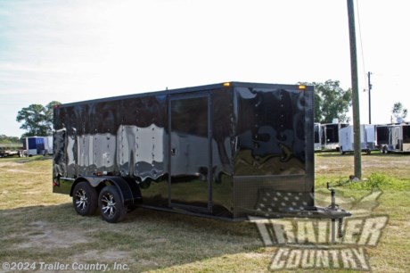 &lt;div&gt;NEW 7 X 16 V-NOSED ENCLOSED CARGO TRAILER&lt;/div&gt;
&lt;div&gt;&amp;nbsp;&lt;/div&gt;
&lt;div&gt;Up for your consideration is a Brand New Model 7 X 16 Tandem Axle, V-Nosed Enclosed Motorcycle Cargo Trailer w/BLACKOUT PACKAGE.&lt;/div&gt;
&lt;div&gt;&amp;nbsp;&lt;/div&gt;
&lt;div&gt;Standard ALL AMERICAN SERIES Features:&lt;/div&gt;
&lt;div&gt;&amp;nbsp;&lt;/div&gt;
&lt;div&gt;&amp;bull;Heavy&amp;nbsp;Duty 2&quot; x 4&quot; Square Tube Main Frame&amp;nbsp;&lt;/div&gt;
&lt;div&gt;&amp;bull;Heavy&amp;nbsp;Duty 1&quot; x 1&quot; Square Tubular Wall Studs &amp;amp; Roof Bows&lt;/div&gt;
&lt;div&gt;&amp;bull;16&#39; Box Space + V-Nose&lt;/div&gt;
&lt;div&gt;&amp;bull;Rear&amp;nbsp;Medium Spring Assisted Ramp Door with 16&quot; Ramp Flap&lt;/div&gt;
&lt;div&gt;&amp;bull;16&quot; On Center Wall &amp;amp; Floor &amp;amp; Ceiling&amp;nbsp;Crossmembers&lt;/div&gt;
&lt;div&gt;&amp;bull;(2) 3,500lb 4&quot; All Wheel Electric Brake Drop Axles w/ EZ LUBE Grease Fittings, Battery Back-up, Safety Switch, and Break-A-Way Kit.&lt;/div&gt;
&lt;div&gt;&amp;bull;32&quot; Piano Hinge Side Door with RV Style Flush Lock&lt;/div&gt;
&lt;div&gt;&amp;bull;6&#39; Interior Height&lt;/div&gt;
&lt;div&gt;&amp;bull;Galvalume&amp;nbsp;Seamed Roof with&amp;nbsp;Luan&amp;nbsp;Lining Strip&lt;/div&gt;
&lt;div&gt;&amp;bull;2 5/16&quot; Coupler w/ Snapper Pin&lt;/div&gt;
&lt;div&gt;&amp;bull;Heavy&amp;nbsp;Duty Safety Chains&lt;/div&gt;
&lt;div&gt;&amp;bull;7-Way Round RV Style Wiring Harness Plug&lt;/div&gt;
&lt;div&gt;&amp;bull;3/8&quot; Heavy Duty Top Grade Plywood Walls&lt;/div&gt;
&lt;div&gt;&amp;bull;3/4&quot; Heavy Duty Top Grade Plywood Floors&lt;/div&gt;
&lt;div&gt;&amp;bull;Smooth&amp;nbsp;Rounded Tear Drop Fenders&lt;/div&gt;
&lt;div&gt;&amp;bull;2K A-Frame Top Wind Jack&lt;/div&gt;
&lt;div&gt;&amp;bull;Top&amp;nbsp;Quality Exterior Grade Paint&lt;/div&gt;
&lt;div&gt;&amp;bull;(1) Non-Powered Interior Roof Vent&lt;/div&gt;
&lt;div&gt;&amp;bull;(1) 12 Volt Interior Trailer Dome Light w/ Wall Switch&lt;/div&gt;
&lt;div&gt;&amp;bull;24&quot; Diamond Plate&amp;nbsp;ATP&amp;nbsp;Front Stone Guard&lt;/div&gt;
&lt;div&gt;&amp;bull;15&quot; Radial (ST20575D15) Tires &amp;amp; Wheels&lt;/div&gt;
&lt;div&gt;&amp;nbsp;&lt;/div&gt;
&lt;div&gt;Custom Blackout Package:&lt;/div&gt;
&lt;div&gt;&amp;nbsp;&lt;/div&gt;
&lt;div&gt;&amp;bull;Color&amp;nbsp;- Your Choice Black or White Aluminum&lt;/div&gt;
&lt;div&gt;&amp;bull;Spider&amp;nbsp;Aluminum Mag Wheels&lt;/div&gt;
&lt;div&gt;&amp;bull;Radial&amp;nbsp;Tires (ST20575R15)&lt;/div&gt;
&lt;div&gt;&amp;bull;Blackout&amp;nbsp;Trim -Including Top Trim, Bottom Trim, &amp;amp; Door Trim&lt;/div&gt;
&lt;div&gt;&amp;bull;Blackout&amp;nbsp;Door Hardware&lt;/div&gt;
&lt;div&gt;&amp;bull;24&quot; Black&amp;nbsp;ATP&amp;nbsp;(Aluminum Tread Plate) Front Stone Guard and V-Nose Cap&lt;/div&gt;
&lt;div&gt;&amp;nbsp;&lt;/div&gt;
&lt;p&gt;* * N.A.T.M. Inspected and Certified * *&lt;br /&gt;* * Manufacturers Title and 1 Year Limited Warranty Included * *&lt;br /&gt;* * PRODUCT LIABILITY INSURANCE * *&lt;br /&gt;* * FINANCING IS AVAILABLE W/ APPROVED CREDIT * *&lt;/p&gt;
&lt;p&gt;ASK US ABOUT OUR RENT TO OWN PROGRAM - NO CREDIT CHECK - LOW DOWN PAYMENT.&amp;nbsp;&lt;/p&gt;
&lt;p&gt;&lt;br /&gt;Trailer is offered @ factory direct pricing with pick up at our Tennessee / Georgia / Florida locations...We also offer Nationwide Delivery. Please ask for more information about our pick up locations and optional delivery services.&lt;br /&gt;CALL: 888-710-2112&lt;/p&gt;