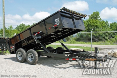 &lt;p&gt;Brand New 7&#39; x 14&#39;&amp;nbsp; Hydraulic Dump Trailer w/ Power Up &amp;amp; Down &amp;nbsp; Up for your Consideration is a Brand New Model 7&#39;x14&#39; Tandem Axle, Bumper Pull, Dual Cylinder Hydraulic Dump Trailer w/ 1 Piece Steel Floor &amp;nbsp; Also Great for Roofing - Construction - Storm Clean Up - Equipment Hauling - Landscaping &amp;amp; More! &amp;nbsp; Standard Features: &amp;nbsp; Proudly Made in the U.S.A.&amp;nbsp; Heavy Duty Main Frame&amp;nbsp; 10 Gauge Side Walls 7 Gauge 1 Piece Steel Floor 24&quot; High Sides (2) 7,000 lb &quot;Dexter&quot; E-Z Lube Equalized Leaf Spring Axles w/ All Wheel Electric Brakes 14,000 lb G.V.W.R.&amp;nbsp;&amp;nbsp; Emergency Break-A-Way Kit (2) Hydraulic Cylinders DC Hydraulic Pump (Power Up and Power Down) w/ Remote 2 5/16&quot; Adjustable Heavy Duty Coupler&amp;nbsp; Heavy Duty Diamond Plate Steel Fenders Heavy Duty Safety Chains - w/ Hooks Black Paint &amp;nbsp;7,000 lb Drop-Leg Jack 2 - Way Combination Rear Barn Style / Spreader Gate w/ Lock &amp;amp; Hold Back Chains Tarp Kit Deep Cycle Marine Battery 12V on Board Battery Charger Lockable Storage Box 7-Way Round Electrical Plug Sealed Wiring Harness Tires - ST235-80R-16 Radial Tires Wheels - 16&quot; Mod Wheels 6&#39; Heavy Duty Ramps Stake Pockets All Round Top Rails Floor D-Rings Spare Tire Holder Enclosed Tail Light Brackets D.O.T. Compliant L.E.D. Lighting System D.O.T. Reflective Tape Approx. Bed Width - 84&quot; Approx. Box Length - 168&#39;&#39; &amp;nbsp; FINANCING IS AVAILABLE W/ APPROVED CREDIT &amp;nbsp; &amp;nbsp; Manufacturers Title and Limited Warranty Included &amp;nbsp; Trailer is offered @ factory direct pricing with pick up at our FL, GA, or TN locations...We also offer Nationwide Delivery. Please ask for more information about our optional delivery services.&amp;nbsp; &amp;nbsp; &amp;nbsp; *Trailer Shown with Optional Trim* All Trailers are D.O.T. Compliant for all 50 States, Canada, &amp;amp; Mexico.&amp;nbsp; &amp;nbsp; FOR MORE INFORMATION CALL: &amp;nbsp; 888-710-2112&lt;/p&gt;
&lt;p&gt;&amp;nbsp;&lt;/p&gt;