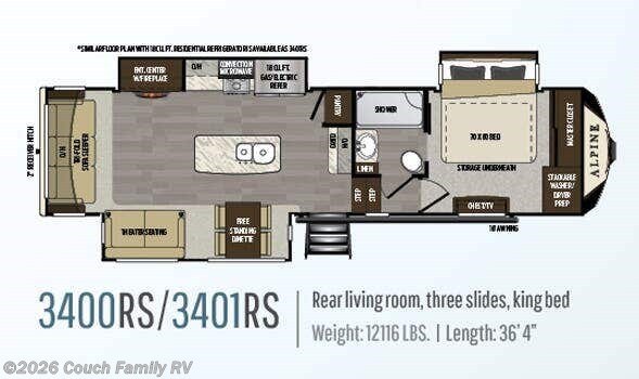 Floorplan of 2019 Keystone Alpine 3400RS