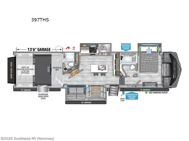 2023 Grand Design Momentum 397THS - Used Toy Hauler For Sale by Southland RV in Norcross, Georgia features Slideout