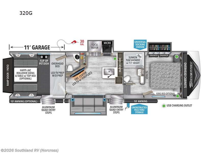 2023 Grand Design Momentum G-Class 320G - Used Toy Hauler For Sale by Southland RV in Norcross, Georgia features Slideout
