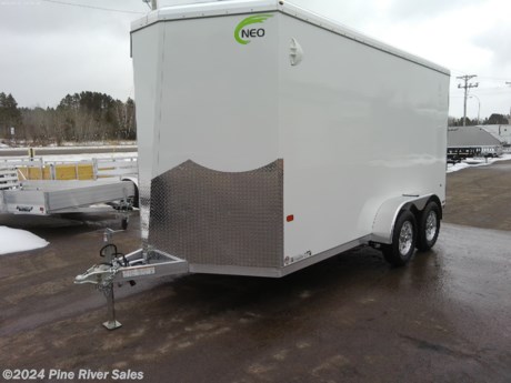 &lt;p&gt;&lt;span style=&quot;font-family: verdana, geneva, sans-serif;&quot;&gt;This Neo NAVR 7x14 enclosed trailer is Whit in color and has a rear ramp door with NXP latch. It comes with a 3500# torsion axles with 15&quot; aluminum wheels, side vents.&amp;nbsp; Neo&#39;s NAVR is an aluminum enclosed cargo trailer that has a v-nose and a rounded top. These are high quality long lasting enclosed trailers. &amp;nbsp;&lt;/span&gt;&lt;/p&gt;
&lt;p&gt;&lt;span style=&quot;font-size: 14px; font-family: verdana, geneva, sans-serif;&quot;&gt;&lt;strong&gt;Features&amp;nbsp; &amp;nbsp; &amp;nbsp; &amp;nbsp; &amp;nbsp; &amp;nbsp; &amp;nbsp; &amp;nbsp;&lt;/strong&gt;&lt;strong&gt;&lt;span style=&quot;color: #222222;&quot;&gt;&amp;nbsp;&lt;/span&gt;&lt;/strong&gt;&lt;/span&gt;&lt;/p&gt;
&lt;p&gt;&amp;nbsp;&lt;/p&gt;
&lt;ul&gt;
&lt;li dir=&quot;ltr&quot; style=&quot;line-height: 1.38;&quot;&gt;&lt;span style=&quot;font-family: verdana, geneva, sans-serif;&quot;&gt;&lt;span style=&quot;white-space: pre-wrap;&quot;&gt;7,000 lbs. GVWR&lt;/span&gt;&lt;/span&gt;&lt;/li&gt;
&lt;li dir=&quot;ltr&quot; style=&quot;line-height: 1.38;&quot;&gt;&lt;span style=&quot;font-size: 14px; font-family: verdana, geneva, sans-serif; color: #000000; background-color: #ffffff; font-weight: 400; font-style: normal; font-variant: normal; text-decoration: none; vertical-align: baseline; white-space: pre-wrap;&quot;&gt;Color: White&lt;/span&gt;&lt;/li&gt;
&lt;li dir=&quot;ltr&quot; style=&quot;line-height: 1.38;&quot;&gt;&lt;span style=&quot;font-size: 14px; font-family: verdana, geneva, sans-serif; color: #000000; background-color: #ffffff; font-weight: 400; font-style: normal; font-variant: normal; text-decoration: none; vertical-align: baseline; white-space: pre-wrap;&quot;&gt;Spring Assist Rear Ramp w/ Greaseless Hinges &lt;/span&gt;&lt;/li&gt;
&lt;li dir=&quot;ltr&quot; style=&quot;line-height: 1.38;&quot;&gt;&lt;span style=&quot;font-size: 14px; font-family: verdana, geneva, sans-serif; color: #000000; background-color: #ffffff; font-weight: 400; font-style: normal; font-variant: normal; text-decoration: none; vertical-align: baseline; white-space: pre-wrap;&quot;&gt;2 5/16&quot; Coupler, Zinc Coated&amp;nbsp;&lt;/span&gt;&lt;/li&gt;
&lt;li dir=&quot;ltr&quot; style=&quot;line-height: 1.38;&quot;&gt;&lt;span style=&quot;font-size: 14px; font-family: verdana, geneva, sans-serif; color: #000000; background-color: #ffffff; font-weight: 400; font-style: normal; font-variant: normal; text-decoration: none; vertical-align: baseline; white-space: pre-wrap;&quot;&gt;Tongue Jack &lt;/span&gt;&lt;/li&gt;
&lt;li dir=&quot;ltr&quot; style=&quot;line-height: 1.38;&quot;&gt;&lt;span style=&quot;font-size: 14px; font-family: verdana, geneva, sans-serif; color: #000000; background-color: #ffffff; font-weight: 400; font-style: normal; font-variant: normal; text-decoration: none; vertical-align: baseline; white-space: pre-wrap;&quot;&gt;15&quot; NXT3 Aluminum Wheels &lt;/span&gt;&lt;/li&gt;
&lt;li dir=&quot;ltr&quot; style=&quot;line-height: 1.38;&quot;&gt;&lt;span style=&quot;font-size: 14px; font-family: verdana, geneva, sans-serif; color: #000000; background-color: #ffffff; font-weight: 400; font-style: normal; font-variant: normal; text-decoration: none; vertical-align: baseline; white-space: pre-wrap;&quot;&gt;3/8&quot; Plywood Interior Walls&lt;/span&gt;&lt;/li&gt;
&lt;li dir=&quot;ltr&quot; style=&quot;line-height: 1.38;&quot;&gt;&lt;span style=&quot;font-size: 14px; font-family: verdana, geneva, sans-serif; color: #000000; background-color: #ffffff; font-weight: 400; font-style: normal; font-variant: normal; text-decoration: none; vertical-align: baseline; white-space: pre-wrap;&quot;&gt;Bonded Exterior Skin - .030 Aluminum&amp;nbsp;&lt;/span&gt;&lt;/li&gt;
&lt;li dir=&quot;ltr&quot; style=&quot;line-height: 1.38;&quot;&gt;&lt;span style=&quot;font-size: 14px; font-family: verdana, geneva, sans-serif; color: #000000; background-color: #ffffff; font-weight: 400; font-style: normal; font-variant: normal; text-decoration: none; vertical-align: baseline; white-space: pre-wrap;&quot;&gt;32&quot; Flushlock C.S. Door&lt;/span&gt;&lt;/li&gt;
&lt;li dir=&quot;ltr&quot; style=&quot;line-height: 1.38;&quot;&gt;&lt;span style=&quot;font-size: 14px; font-family: verdana, geneva, sans-serif; color: #000000; background-color: #ffffff; font-weight: 400; font-style: normal; font-variant: normal; text-decoration: none; vertical-align: baseline; white-space: pre-wrap;&quot;&gt;Aluminum Grab Handle&amp;nbsp;&lt;/span&gt;&lt;/li&gt;
&lt;li dir=&quot;ltr&quot; style=&quot;line-height: 1.38;&quot;&gt;&lt;span style=&quot;font-size: 14px; font-family: verdana, geneva, sans-serif; color: #000000; background-color: #ffffff; font-weight: 400; font-style: normal; font-variant: normal; text-decoration: none; vertical-align: baseline; white-space: pre-wrap;&quot;&gt;Stainless Steel Hold Back&amp;nbsp;&lt;/span&gt;&lt;/li&gt;
&lt;li dir=&quot;ltr&quot; style=&quot;line-height: 1.38;&quot;&gt;&lt;span style=&quot;font-size: 14px; font-family: verdana, geneva, sans-serif; color: #000000; background-color: #ffffff; font-weight: 400; font-style: normal; font-variant: normal; text-decoration: none; vertical-align: baseline; white-space: pre-wrap;&quot;&gt;LED Interior/Exterior Lighting&amp;nbsp;&lt;/span&gt;&lt;/li&gt;
&lt;li dir=&quot;ltr&quot; style=&quot;line-height: 1.38;&quot;&gt;&lt;span style=&quot;font-size: 14px; font-family: verdana, geneva, sans-serif; color: #000000; background-color: #ffffff; font-weight: 400; font-style: normal; font-variant: normal; text-decoration: none; vertical-align: baseline; white-space: pre-wrap;&quot;&gt;Stone Guard - 36&quot; ATP &lt;/span&gt;&lt;/li&gt;
&lt;/ul&gt;
&lt;p&gt;&lt;span style=&quot;box-sizing: inherit; white-space: pre-wrap; color: #050505; font-family: &#39;Segoe UI Historic&#39;, &#39;Segoe UI&#39;, Helvetica, Arial, sans-serif; font-size: 15px;&quot;&gt;Please call or email us anytime with any questions.&lt;/span&gt;&lt;/p&gt;
&lt;p&gt;&lt;span style=&quot;color: #050505; font-family: &#39;Segoe UI Historic&#39;, &#39;Segoe UI&#39;, Helvetica, Arial, sans-serif; font-size: 15px; white-space: pre-wrap;&quot;&gt;Thank You &lt;/span&gt;&lt;/p&gt;
&lt;p&gt;&lt;span style=&quot;box-sizing: inherit; white-space: pre-wrap; color: #050505; font-family: &#39;Segoe UI Historic&#39;, &#39;Segoe UI&#39;, Helvetica, Arial, sans-serif; font-size: 15px;&quot;&gt;Pine River Sales &lt;/span&gt;&lt;/p&gt;
&lt;p&gt;&lt;span style=&quot;box-sizing: inherit; white-space: pre-wrap; color: #050505; font-family: &#39;Segoe UI Historic&#39;, &#39;Segoe UI&#39;, Helvetica, Arial, sans-serif; font-size: 15px;&quot;&gt;218-879-8865 &lt;/span&gt;&lt;/p&gt;
&lt;p&gt;&lt;span style=&quot;box-sizing: inherit; white-space: pre-wrap; color: #050505; font-family: &#39;Segoe UI Historic&#39;, &#39;Segoe UI&#39;, Helvetica, Arial, sans-serif; font-size: 15px;&quot;&gt;pineriversales@msn.com &lt;/span&gt;&lt;/p&gt;
&lt;p&gt;&amp;nbsp;&lt;/p&gt;
