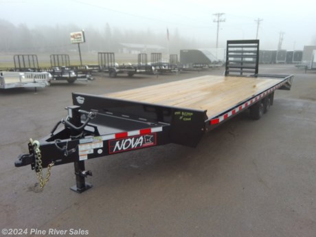 &lt;p&gt;Here is a recent arrival from Midsota. This is a NOVA ETO-24 with the jumbo ramps and extra springs on the back. Some of the notable features include: 15.2# 10&quot; channel beams, torque tube, 8.5&#39; width, tool box, polyurethane primer, PPG electrostatic top coat, rubrail, stake pockets, adj coupler and more. The empty weight on this trailer is 4690# and hauls 10710#. Please call or email with any questions.&amp;nbsp;&lt;/p&gt;
&lt;p&gt;&amp;nbsp;&lt;/p&gt;
&lt;p&gt;&amp;nbsp;&lt;/p&gt;
&lt;p&gt;&lt;span style=&quot;font-size: 16px;&quot;&gt;&lt;strong&gt;&lt;span style=&quot;font-family: verdana, geneva, sans-serif;&quot;&gt;&lt;span style=&quot;color: #222222;&quot;&gt;Standard Features&amp;nbsp; &amp;nbsp; &amp;nbsp; &amp;nbsp; &amp;nbsp; &amp;nbsp; &amp;nbsp; &amp;nbsp; &amp;nbsp;&amp;nbsp;&lt;/span&gt;&lt;/span&gt;&lt;/strong&gt;&lt;/span&gt;&lt;span style=&quot;font-size: 16px;&quot;&gt;&lt;strong&gt;&lt;span style=&quot;font-family: verdana, geneva, sans-serif;&quot;&gt;&lt;span style=&quot;color: #222222;&quot;&gt;&amp;nbsp;&lt;/span&gt;&lt;/span&gt;&lt;/strong&gt;&lt;/span&gt;**Pictures above are not specific to an individual trailer**&amp;nbsp;&lt;/p&gt;
&lt;ul&gt;
&lt;li&gt;15400 GVWR&lt;/li&gt;
&lt;li&gt;7k spring axles&lt;/li&gt;
&lt;li&gt;Self-adjusting electric brakes&lt;/li&gt;
&lt;li&gt;16&#39;&#39; E Range 10 ply tires&lt;/li&gt;
&lt;li&gt;36&#39;&#39; Bed height&lt;/li&gt;
&lt;li&gt;102&#39;&#39; bed width&lt;/li&gt;
&lt;li&gt;Torque tube&lt;/li&gt;
&lt;li&gt;Treated wood decking&lt;/li&gt;
&lt;li&gt;Rub rails and stake pockets&lt;/li&gt;
&lt;li&gt;Grade 50 3&#39;&#39; channel crossmembers&lt;/li&gt;
&lt;li&gt;LED lights&lt;/li&gt;
&lt;li&gt;12k jack&lt;/li&gt;
&lt;li&gt;2-5/16&#39;&#39; Adjustable coupler&lt;/li&gt;
&lt;li&gt;PPG&amp;nbsp;poly primer and paint&lt;/li&gt;
&lt;li&gt;5&#39;&amp;nbsp;beavertail&amp;nbsp;w/ twin jumbo ramps&lt;/li&gt;
&lt;/ul&gt;