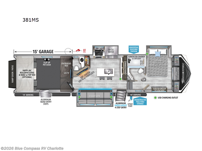2023 Grand Design Momentum M-Class 381MS - Used Toy Hauler For Sale by Blue Compass RV Charlotte in Concord, North Carolina features Slideout