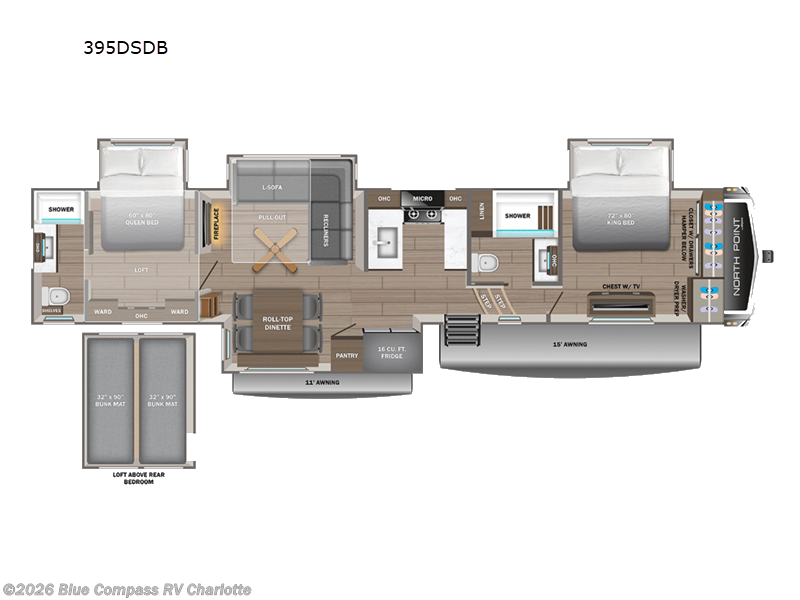 2027 Jayco North Point 395DSDB - New Fifth Wheel For Sale by Blue Compass RV Charlotte in Concord, North Carolina features Slideout