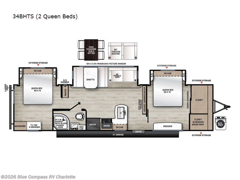 2026 Forest River Aurora 34BHTS (2 Queen Beds) - New Travel Trailer For Sale by Blue Compass RV Charlotte in Concord, North Carolina features Slideout