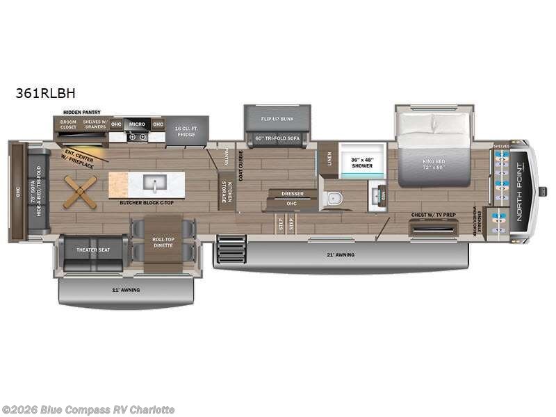 2027 Jayco North Point 361RLBH - New Fifth Wheel For Sale by Blue Compass RV Charlotte in Concord, North Carolina features Slideout