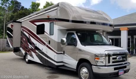 &lt;p&gt;THIS LUXURY CLASS C FEATURES FULL BODY PAINT, 2 SLIDES W/ TOPPERS, AUTO LEVEL, KING DOME SATELLITE SYSTEM, DUAL GLAZED WINDOWS, ROOF VENT RAIN COVERS, POWER AWNING, 4KW ONAN GENERATOR, 15M ROOF A/C W/HEAT PUMP, AND MUCH MORE.&amp;nbsp;&lt;/p&gt;
